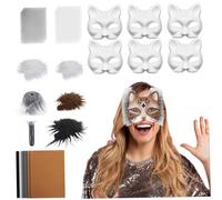 Jorzer Cat Mask Kit, 42Pcs/Set Blank DIY Therian Mask Kit with Screen Mesh, Wool Strips, Cat Whiskers, Felt Fabric, Teeth for Halloween Masquerade Party Decor..