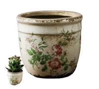 Jorzer Ceramic Plant Pot with Vintage Flower Pattern, 4.7x4.3 Planter with Drainage Hole & Crack Texture, DIY-Friendly Planter for Indoor & Outdoor Use