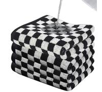 Jorzer Checkered Hand Towels 4Pcs 14.6x29in Absorbent Black & White Cotton Towels for Home, Hotel, Dorm