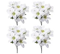 Jorzer Christmas Artificial Flower Artificial Poinsettia Bushes 4 Pack 7 Heads Silk Christmas Flowers Fake Poinsettia Bouquet Artificial Poinsettias Flowers for Xmas White