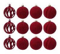 Jorzer Christmas Balls 1 Set Velvet Christmas Ornaments Flocked Shatterproof Xmas Tree Ornaments Assorted Decorative Hanging Balls with Loop for Home Holiday Party, Red