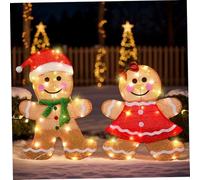 Jorzer Christmas Decorations Gingerbread Christmas Decorations 2Pcs Acrylic Cute Lights Outdoor with Stake Holiday Displays Battery-Powered Gingerbread Decor