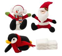 Jorzer Christmas Stair Decorations Cute Banister Christmas Decorations with Skiing Penguins Santa Snowman & Artificial Snow LED String Light for Stairs Railing