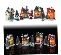 Jorzer Christmas Village Sets 10Pcs/Set Light Up Miniature Winter Christmas Village Simulation Resin Decorative Xmas Town House Sets, No Battery