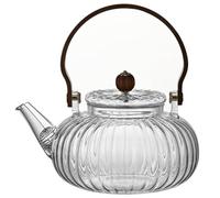 Jorzer Clear Teapot Clear Glass Teapot, 800ml/27oz Glass Tea Kettle with Stainless Steel Filter, Pumpkin-Shaped for Blooming & Loose Leaf Tea/Coffee