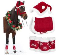 Jorzer Costumes for Horses to Wear Red Horse Costume with Santa Hat, Leg Wraps and Saddle for Winter Holiday Party Parades