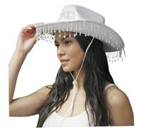 Jorzer Cowgirl Hat Western Bridal White Cowboy Hat Wide Brim Rhinestone Tassel Hat Party Rhinestone Tassel Pearl Letter Western Cowboy Hat Women Summer Beach Sun Cap