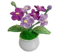 Jorzer Crochet Plant 4.3x2.3'' Wool Forget Me Not Crochet Flowers with Leaves & Pistils No Maintenance Charming Knitted Faux Flowers Gift for Home Decor