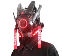 Jorzer Cyber Helmet LED Light Visible Cyber Mask Futuristic Sci-fi Techwear Anti Fog Punk Mask One Size for Music Festival Cosplay Halloween Party Game Toys.