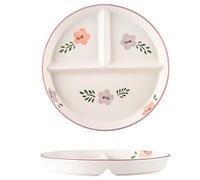 Jorzer Divided Plates 8x1 Floral Pattern Round Ceramic 3 Compartment Plates for Kids & Adults for Portion Control