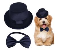 Jorzer Dog Costume Set, Formal Dog Accessories with Top Hat & Bowtie/Necktie, Black Dogs Hat Set for Birthday Party Wedding Taking-Photo Halloween