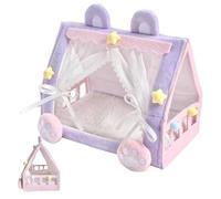 Jorzer Doll Bed Dreamy Soft Furry Mattress Miniature Tent with Curtain Cute Cat Paw Dollhouse Bed for Cotton Doll Adorable Friends