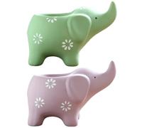 Jorzer Elephant Planter, 2 Pack Ceramic Planter Pot with Drainage Hole, Cute Animal Plant Pots for Succulents, Home Office Desk Decor, Green and Purple ..