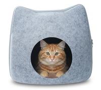 Jorzer Felt Cat Cave, Semi-enclosed Kitty Head Shaped Cat House Scratchable Cozy Cave Bed with Zipper, 16.1x15x14.2 Inch, Light Grey