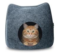 Jorzer Felt Cat Cave, Semi-enclosed Kitty Head Shaped Cat House Scratchable Cozy Cave Bed with Zipper, 16.1x15x14.2 Inc, Dark Grey
