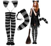 Jorzer Fox Ear and Tail Set with 1 Pair Stockings Furry Realistic Cat Ears and Tails Cute Decorative Halloween Costumes for Cosplay Party, Black + Grey TOYS AND GAMES.