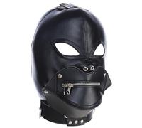 Jorzer Gimp Mask Wicked Demon PU Leather Mask with Plush Lining Adjustable Back Tie, Detachable Zippered Mouth, Full Face Bondage Face Cover for Halloween Party Devil Hood Masks Sex Props Supplies
