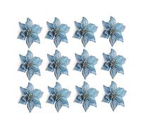 Jorzer Glitter Poinsettia Flowers Christmas Flowers Christmas Tree Decorations Flower Wedding Ornament 13cm Home Outdoor Decoration 12PCS Blue