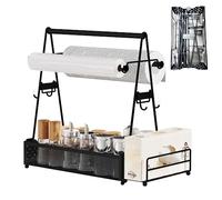 Jorzer Grill Caddy Metal Bbq Caddy with Paper Towel Holder Utensil Caddy Picnic Condiment Caddy Large Bbq Grill Tool Holder Organizer Storage Picnic Caddy for Camping