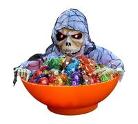 Jorzer Halloween Candy Dish, Scary Skeleton Skull Bowl with Light up Red Eyes Candy Bowl, Motion Activated Sensor Halloween Decorations for Home Desk Table Centerpiece..