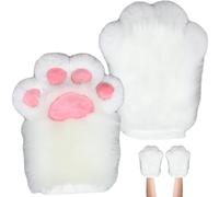 Jorzer Halloween Furry Paws 1 Pair Faux Furs Plush Cat Paw Gloves Fingerless Therian Paw Cute Fursuit Paws for Halloween Cosplay Costume Accessories, White