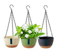 Jorzer Hanging Planters Self-Watering Planter Plastic Hanging Flower Pot Plant Basket with with Removable Tray Plant Pot for Balcony Home Decor 3Pcs