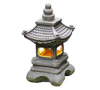 Jorzer Japanese Stone Lantern Garden Lamp Solar Power Pagoda Lantern Tower Decorative Ornaments Garden Courtyard Resin Artifact Solar Lamp for Home