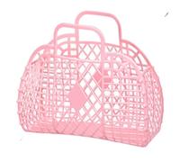 Jorzer Jelly Bag with Handle Shower Baskets 9.8x6.3x8.7 Inch Foldable Assemble Girl Jelly Basket Plastic Jelly Purse French Retro Jelly Tote Beach Bag
