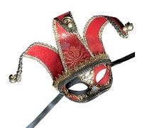 Jorzer Jester Mask for Men Women Exquisite Venetian Mask Half Face Masquerade with Head Strap 7.5x13.4in Halloween for Party Cosplay Stage Red