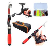 Jorzer Kids Fishing Pole 4Pcs/Set Telescopic Portable Mini Kids Fishing Rod Starter Set Ceramic Guide Ring Fiberglass Lure Fish Rod for Beginner Children's Red