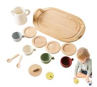 Jorzer Kids Tea Sets for 3-6 Girls and Boys Simulation Cute Food Grade Tea Party Set Leakproof Developmental Silicone Wooden Tea Set for Role Play Pretend Play