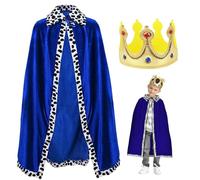 Jorzer King Cape 35 inch Kids Cape with Crown King Costume for Halloween Cosplay Party Birthday Blue Prince Costume For Boys Boys Prince Kids Crown For