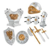 Jorzer Knight Costume Kids Simulated Medieval Knight Armor Includes Helmet, Shield, Swords 10Pcs/Set Axe and More Kids Dress Up Costumes for Role Play, Cosplay, Halloween Party Toys Games.