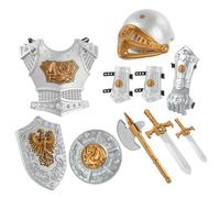 Jorzer Knight Costume Kids Simulated Medieval Knight Armor Includes Helmet, Shield, Swords, Axe and More 10Pcs/Set Kids Dress Up Costumes for Role Play, Cosplay, Halloween Party.
