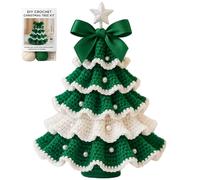 Jorzer Knitting Kit Christmas Tree Knitting Kit for Beginners with Bow Pearl Easy DIY Crafts for Adults Christmas Holiday Decorations, Green + White