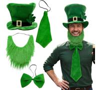 Jorzer Leprechaun Costum 4PCS/Set St Patricks Day Accessories Green Top Hat with Bow, Bow Tie & Beard for Holiday Cosplay Party Toys And Games..
