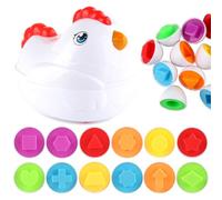 Jorzer Matching Eggs Toddler Easter Toys with Pull-Along Chicken Box Montessori Geometric Eggs with Shapes & Colors Fine Motor Skills Toys for Boys Girls and Games