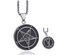 Jorzer Men Stainless Steel Pendant Necklace Seal Of Satan Sigil Of Lucifer Both Sided Baphomet Goat Devil Inverted Pentagram Chain 26 Inch Pendant Necklace for Men.