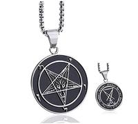 Jorzer Mens Necklace Stainless Steel Pendant Necklace Pentagram Necklace Seal of Satan Sigil of Lucifer Both Sided Baphomet Goat Devil Inverted Pentagram Chain 26 Inch