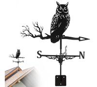 Jorzer Metal Owl Weather Vane, Black, Iron, Weather Resistant, Curved Blade, 35x27 cm/13.78x10.63 inch, Animal Theme
