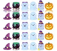 Jorzer Mini Ghost 30Pcs/Set 3 Style Luminous Ghost Figurine with Hat, Potion & Pumpkin, Miniature Resin Decorations for Halloween, Dollhouse, Mini Resin Figures