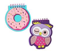 Jorzer Mini Spiral Notebook 2PCS Small Memo Pad Cute Donut Owl Mini Pocket Notebook Flexible Binding Rings Notepads PVC Cover Steno Pads for Girls Style 1