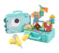 Jorzer Montessori Tool Box with Drill 233PCS/Set Funny Plastic Kids Drill and Screw Set with Dinosaur Card Tool Different Shape Toy and More DIY Educational Toddler Box Toys