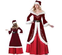Jorzer Mrs Claus Costume Adult Women, 3PCS/Set Mrs Claus Dress with Hat, Belt, Skirt, Santa Costume for Christmas Party, Cosplay, Birthday, School Show, XL