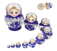 Jorzer Nesting Dolls for Kids, 10Pcs Girl Pattern Matryoshka Doll Natural Wooden Blue Matrioshka Russian Nesting Dolls Stacking Toys Home Decoration, Gifts 1 Set