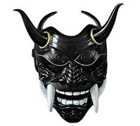Jorzer Oni Mask, Scary Full Face Latex Japanese Hannya Mask with Fangs and Ox Horn, 11x9.5 Horror Devil Masks for Halloween, Masquerade, Cosplay Props, Black Toys And Games..