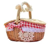 Jorzer Picnic Basket with Split Lid 9.8x7.1x5.5in Picnic Caddy Wicker Picnic Basket with Plaid Liner and Handle Woven Lace Portable Outdoor Picnic Baskets