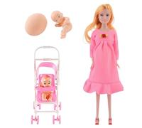 Jorzer Pregnant Doll with Baby in Tummy 12" Movable Joint Pregnant Mother with Trolley for Kids Dollhouse Accessories Style 2 Doll Baby Toys Kids Toys