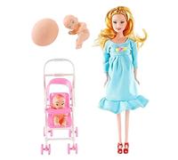 Jorzer Pregnant Doll with Baby in Tummy 12" Movable Joint Pregnant Mother with Trolley for Kids, Dollhouse Accessories, Blue Doll, Baby Do