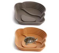 Jorzer Reptile Bathing Pool 2PCS Plastic Reptile Water Dish with Ramp Easy Climbing Turtle Water Bowl for Gecko Snake Turtle Bearded Dragon Lizard 6.4x4.8in.